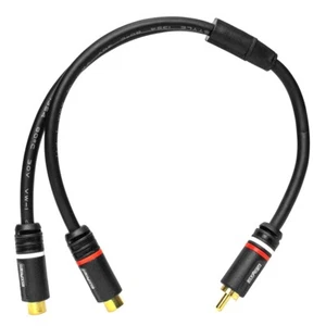Element-Hz™ 2-Female to 1-Male 12" RCA Y-Adapter Cable (Black) - Picture 1 of 6