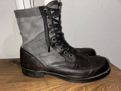 FRYE Botín Cuero Lona 12 Gris/Marrón Cuero Con Cordones Táctico Foto 1 de 4