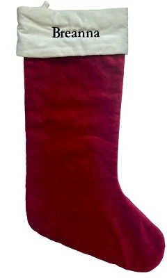 MEDIAS DE NAVIDAD CLÁSICAS DE TERCIOPELO DE GRANERO DE CERÁMICA *BREANNA* ROJO MARFIL GRANDES NUEVAS Foto 1 de 2