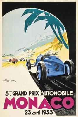 1933 Monaco Blue Race Car Vintage Style Grand Prix Racing Wall - POSTER 20"x30" - Image 1 of 3