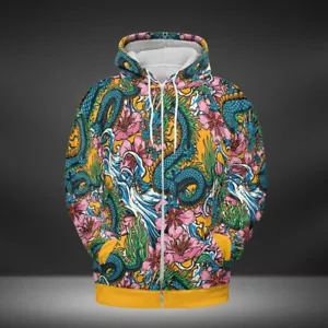 Sakura Flowers And Dragons Premium Unisex Zip Hoodie - Picture 1 of 4