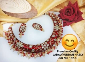 Maroon Meenakari Indian Gold Tone Jadau Kundan Hasli Choker Rajput Jewelry Set - Picture 1 of 3