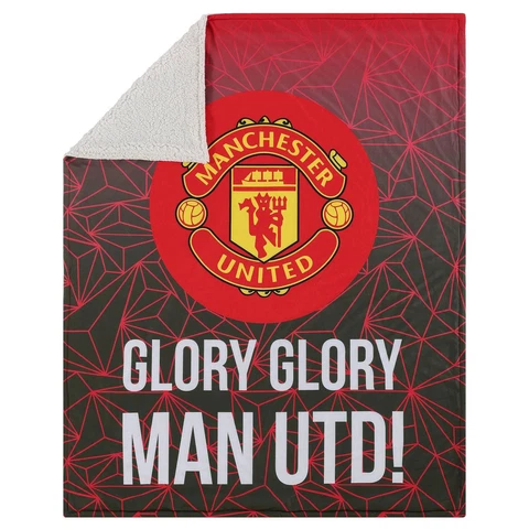 Manchester United FC EPL Slogan Sherpa Plush Throw Blanket Cover