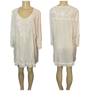 Soft Surrounding White Cotton Embroidered Ruffled Beach Resort Coverup Sz Large - Picture 1 of 10
