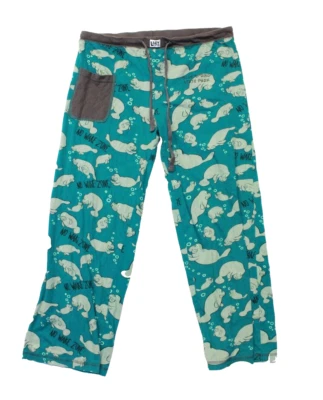 Lazy One Pajamas Womens Size Small Green Yoga No Wake Zone Sea Manatee Sleepwear - Image 1 of 4
