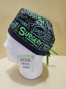 Surgery OR Scribble Men's Skull/Chemo Surgical Scrub Hat/Cap Handmade - Picture 1 of 7