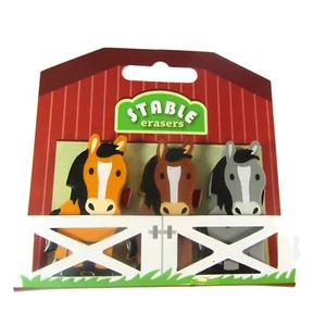 3 x Pferd Pony Radiergummis im Stallpaket Mädchen Party Tasche Füllung - Bild 1 von 1