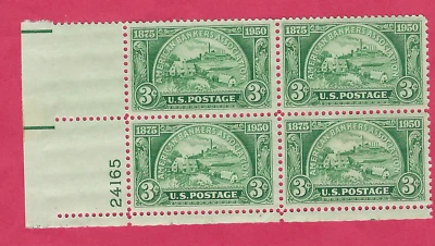 US SCOTT # 987 AMERICAN BANKERS 3¢ PLATE BLOCK 1950 MNH - Image 1 of 2