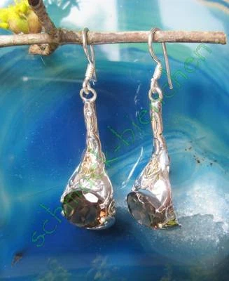 Rx Orecchini Stile Antico Quarzo Affumicato Braun Argento 925 Dorato Segno Waage - Immagine 1 di 4