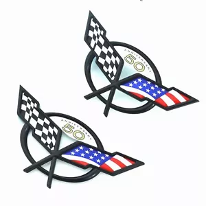 New Front & Rear Emblems USA Flag Badge for 1997-2004 Chevy Corvette C5 50th - Foto 1 di 4