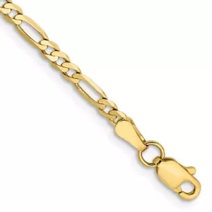 10k Yellow Gold 2.75mm Flat Figaro Chain Bracelet 1.98g Gift for Mother - Picture 1 of 3