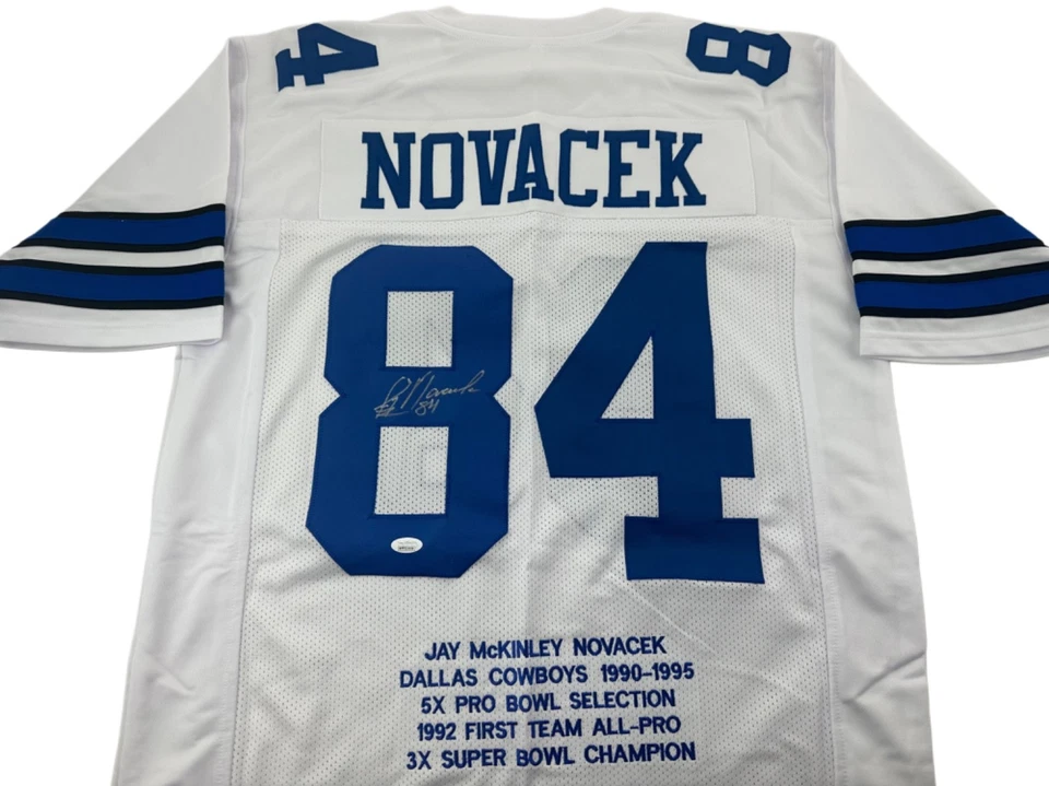 Jay Novacek Signed Autographed White Stat Jersey JSA COA Dallas Cowboys Legend! - Image 1 of 1