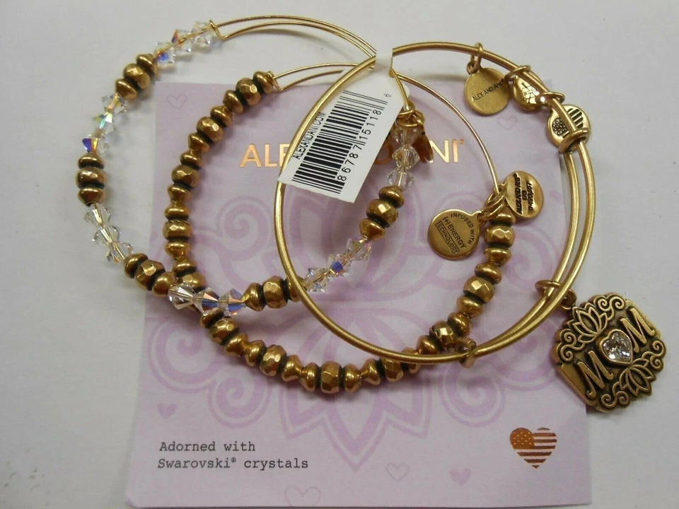 Alex And Ani " Mom " Set Mit 3 Armreif Armband, Rafaelian Gold Nwtbc - Bild 1 von 4