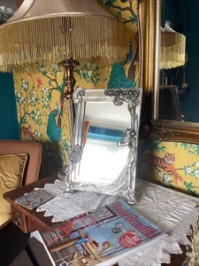 Art Nouveau Style Mirror With Lady Chromed Resin Reproduction 40 X 27 Cm - Picture 1 of 12