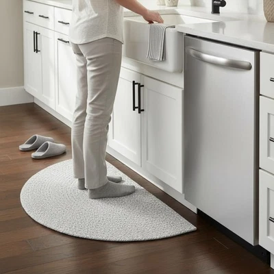 Gray & White Braided Half-Circle Rug 20” x 40” – Reversible Cotton Half-Moon ... - Image 1 of 4