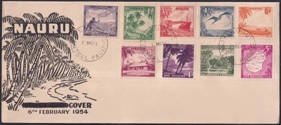 F-EX33848 NAURU 1954 DEFINITIVE SET BIRD SHIP COCONUT MAPS LANDSCAPE. - Image 1 of 2