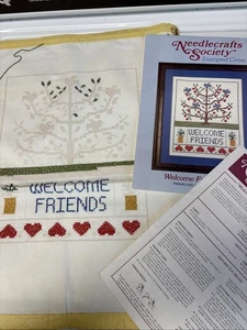 Needlecrafts Society Stamped Cross Stitch Kit Welcome Friends Sampler Tree Birds - Picture 1 of 9
