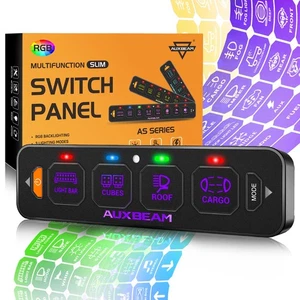 AUXBEAM Slim RGB 4 Gang Switch Panel Toggle ON-Off Controller For Auto Car Boat - Picture 1 of 11