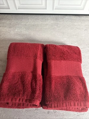 Set Of 2 Hand Towels 100% Turkish Cotton Cranberry Red Chaps Home 15x29” - Image 1 of 4