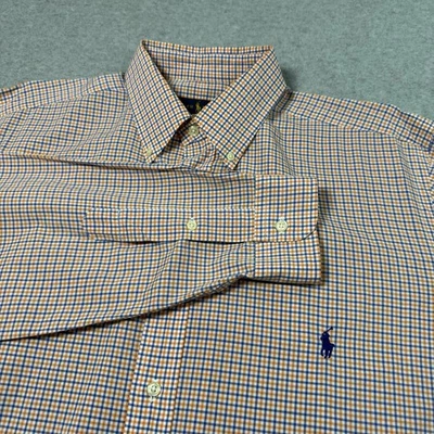 Рубашка мужская Ralph Lauren легкая большая высокая оранжевая Tattersall поплин классическая - Изображение 1 из 4