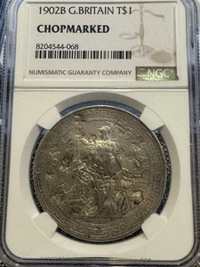 1902B G. BRITAIN SILVER TRADE DOLLAR NGC CHOPMARKED - Bild 1 von 3