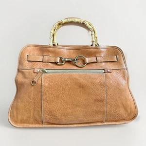 Miu Miu 2 Way Handbag Purse Bamboo Camel Brown Vintage 90s Laptop No Strap - Picture 1 of 12