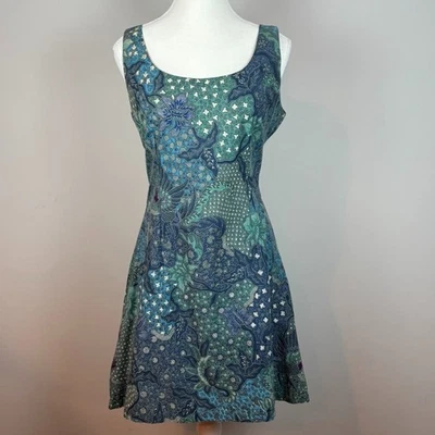 Vestido sem mangas vintage loja de pudins azul floral 100% algodão 3/L boho cottagecore - Imagem 1 de 4