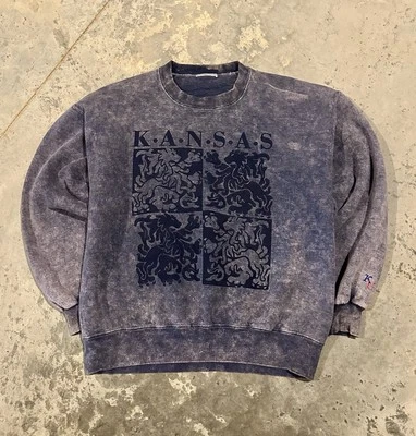 Vintage Kansas Jayhawks KU College Crewneck Sweater 80s 90s Acid Wash Rare - Image 1 of 4