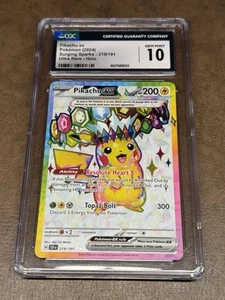 CGC 10 - Pikachu ex 219/191 - Ultra Rare - Surging Sparks - Pokemon TCG - Picture 1 of 3