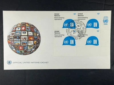 UN FDC 1980 15c Block of 4 with Emblem Peace-Keeping Operation UN Cachet  a419 - Image 1 of 2