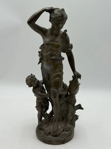 Hesitation Bronze Sculpture By Par Anfrie Woman With Child 15” Tall Signed - Picture 1 of 9