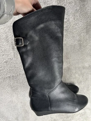 De Colección Steve Madden Para Mujer Talla 9M Incca Botas de Cuña Cuero Negro Hebillas Pull On Foto 1 de 4