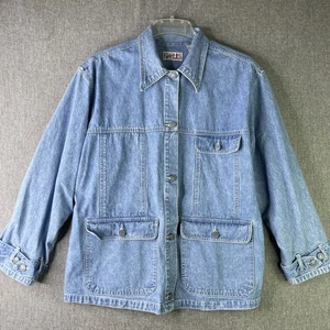 Vtg 80s BILL BLASS Womens 1X Denim Barn Jacket Chore Utility Button-Up Jean Coat - Picture 1 of 10