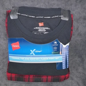 Hanes Men's X-Temp Thermal Top and Fleece Pants Pajama Set Red/Black Size L - Picture 1 of 12