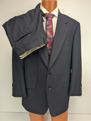 SAMUELSOHN Mens Navy Blue Chalk Line Pinstripe 2pc Suit 40S Pants 34x28 - Image 1 of 4
