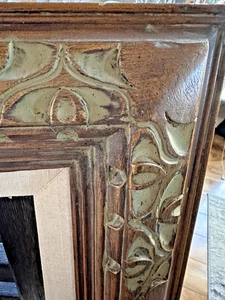 Marco de fotos de madera tallada ornamentado vintage forro de lino diseño barroco francés - Imagen 1 de 8