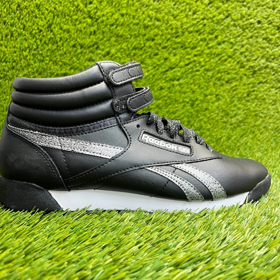 Reebok Freestyle Hi Womens Size 8 Black White Athletic Leather Shoes Sneakers - Image 1 of 4