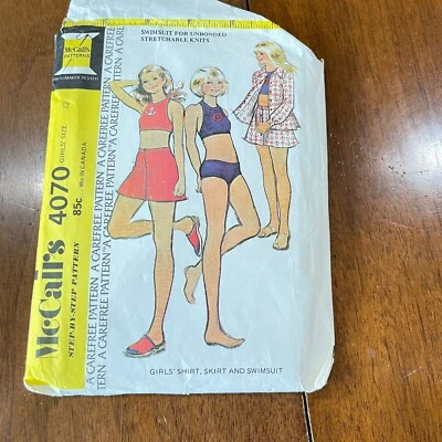 vintage sewing pattern mccalls girls 12 dreskirt skirt swimsuit 4070 70s - Image 1 of 4