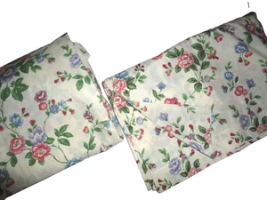 VINTAGE SPRINGMAID PEONIES PEONYPINK GREEN BLUE FLORAL (2P) TWIN SHEET SET - Picture 1 of 6