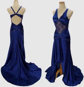 Neu mit Etikett Alyce High Low 300 $ Saphir Neckholder Abschlussball formelles Kleid langes Kleid Größe 8 NEU - Bild 1 von 12