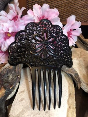 Винтажный фламенко танцор большой черный целлулоид волос расческа шесть зубов 7 «x 5 5/8» - Изображение 1 из 4