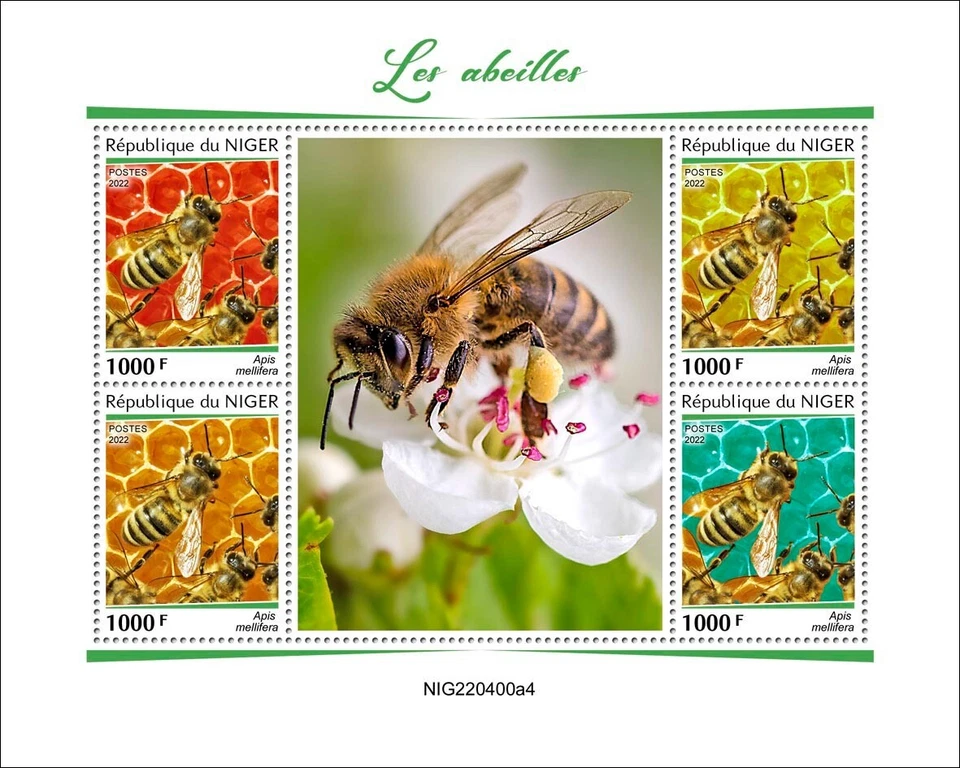 Estampillas de abejas insectos MNH 2022 Níger M/S Foto 1 de 1