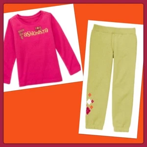 NWT Girls 4 Gymboree “FALL HOMECOMING” Cotton Green/Burgundy Sweatpants TOP 2pc - Picture 1 of 6