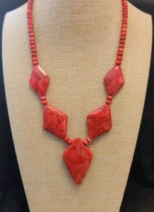 Jay King Red Coral Diamond-Shaped Collar Drop 18" Necklace NWT - Picture 1 of 12