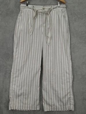 Pantalones para mujer Torrid a rayas de pierna ancha mezcla de lino lazo cintura talla 12 color crema Foto 1 de 4