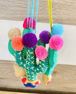 Portachiavi messicano ricamato cactus borsetta ciondolo ornamento fatto a mano colore - Foto 1 di 4