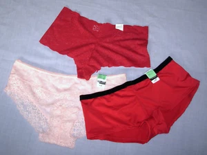 3 JACLYN SMITH sz M Panties Red Boyshorts black trim Pink Lace Red Lace Hipsters - Picture 1 of 8