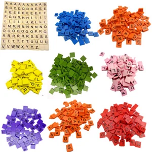 100PC Wooden Scrabble Tiles Black Letters Numbers For Crafts Wood Alphabets - Picture 1 of 18