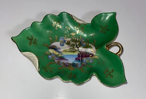Vintage Japan Fancy China Hand Painted Leaf China Trinket Or Nut Dish 7" x 5.5" - Picture 1 of 11