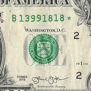 New York Star Note One Dollar Bill B13991818* 2013 Non Duplicate - Picture 1 of 11